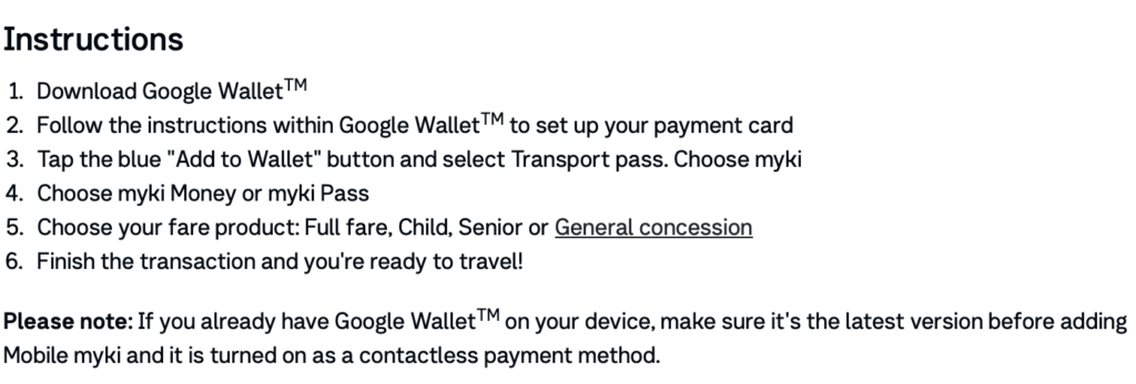 How to add myki to google wallet. Not available on Apple Wallet.